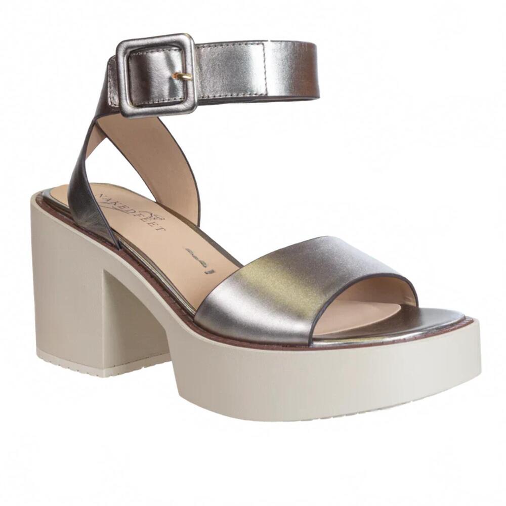 NEW NAKED FEET women's iconoclast chunky heel sandals in gunmetal
